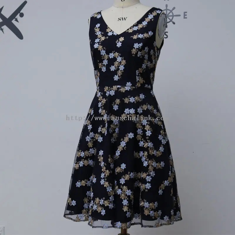 우아한 블랙 꽃무늬 자수 엘레강스 드레스 (1)