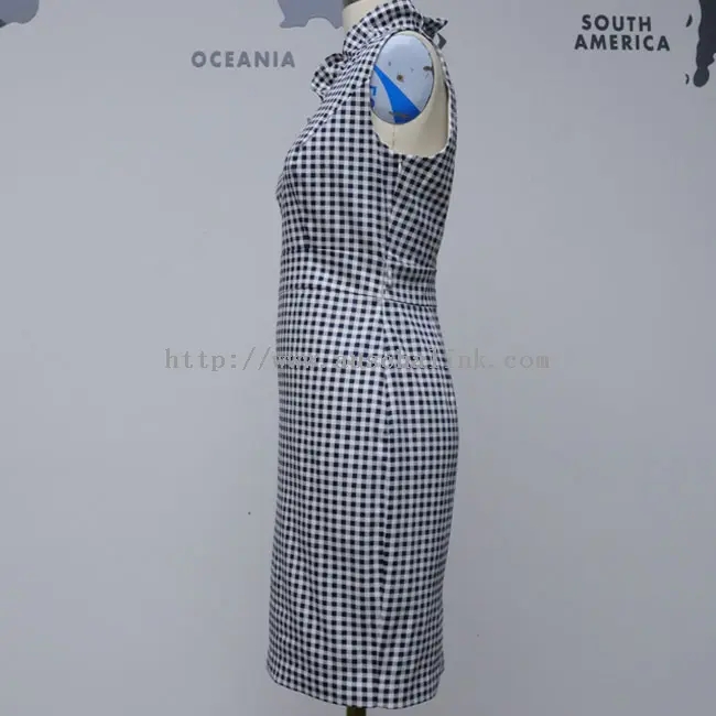 Elegant Navy Blue Plaid Printed Cotton Dress (1)