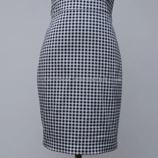 Elegant Navy Blue Plaid Printed Cotton Dress (3)