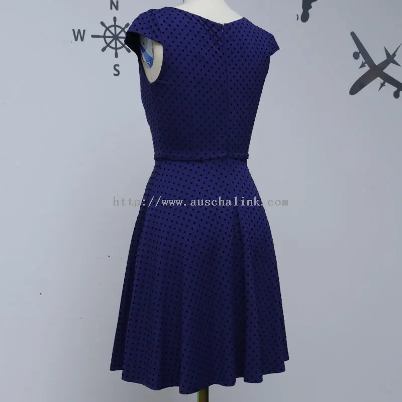 Huatau Navy Blue Polka Dot Print Midi Dress (1)