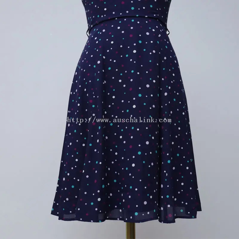 Elegant Navy Polka Dot Print Cut Out Dress (4)