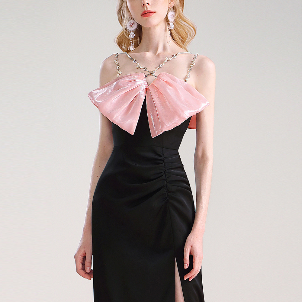 Elegant Slit Bow Sexy Halter Celebrity Party Dress (3)