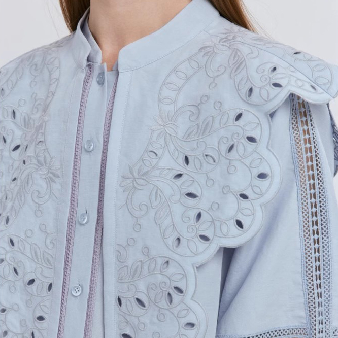 Embroidered Lantern Sleeve Cutout Shirt Dress Manufacture (10)