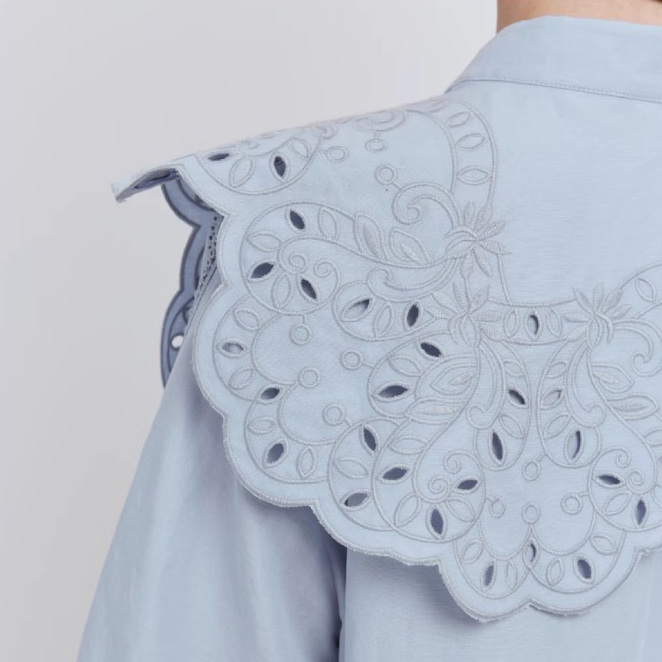 Embroidered Lantern Sleeve Cutout Shirt Dress Manufacture (8)