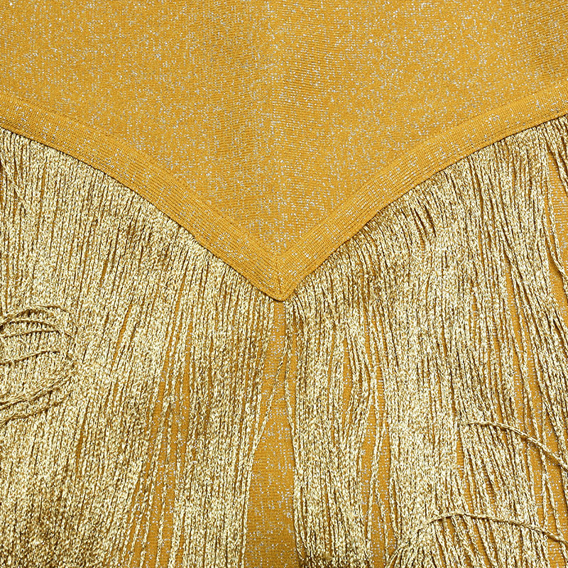 Gold Glitter Prom Tassel V Neck Sexy Evening Dress (3)