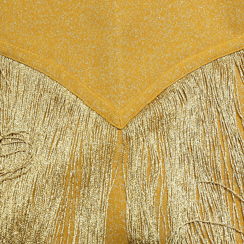 Gold Glitter Prom Tassel V Neck រ៉ូបល្ងាចដ៏ស៊ិចស៊ី (3)