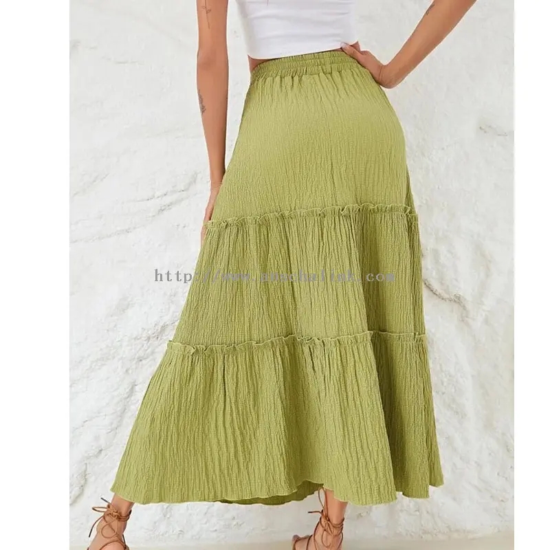 Green Chiffon Pleated Placentam Midi Skirt (3)