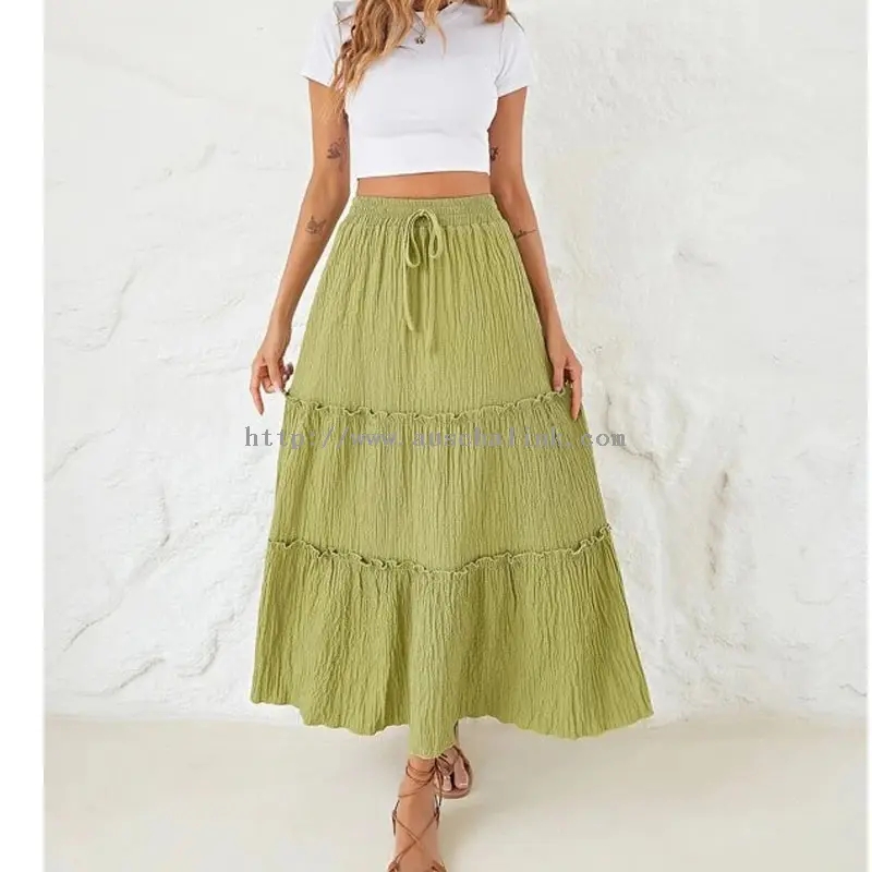 Saia Midi Bolo Plissada Chiffon Verde (4)