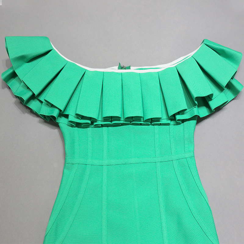 Green Ruffle One Shoulder Hip Dress Birthday Party Elegant Dress (8)