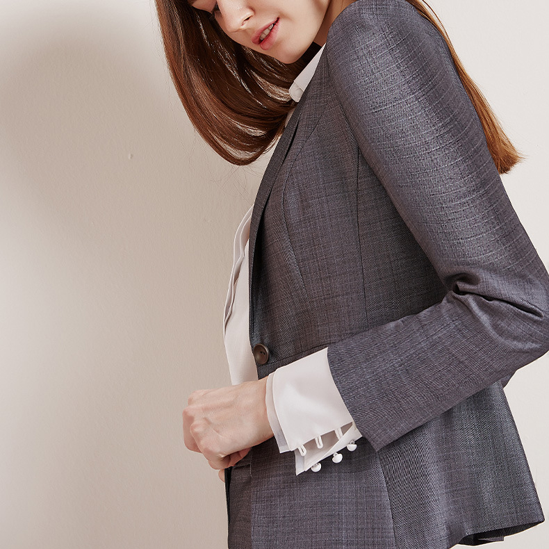 Grey Career Blazer Suit Trousers Casual Office 2 Piece Suit (8)