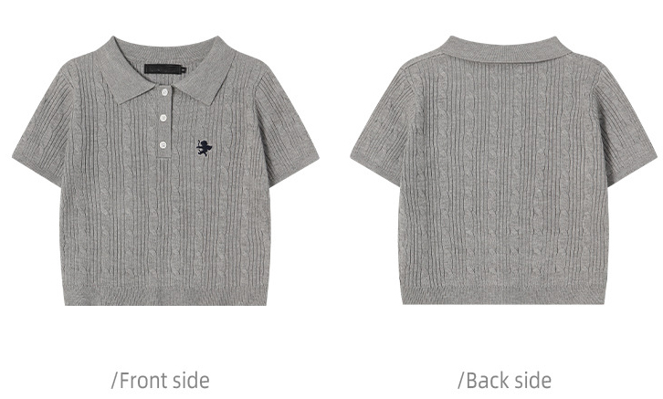 Grey Knitted Embroidered Polo T-Shirt (1)