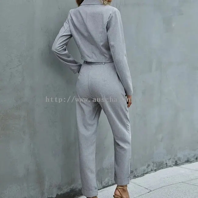 Ọfiisi Iṣẹ Grey Blazer Ati Awọn sokoto Ṣeto Nkan 2 (1)