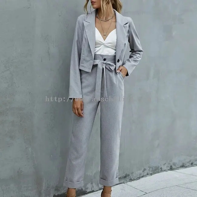 Ọfiisi Iṣẹ Grey Blazer Ati Awọn sokoto Ṣeto Nkan 2 (2)