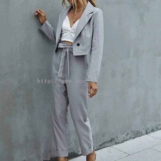 Grey Work Office Blazer And Trousers 2-Piece Set (3)