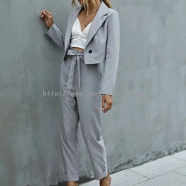 Ọfiisi Iṣẹ Grey Blazer Ati Awọn sokoto Ṣeto Nkan 2 (3)