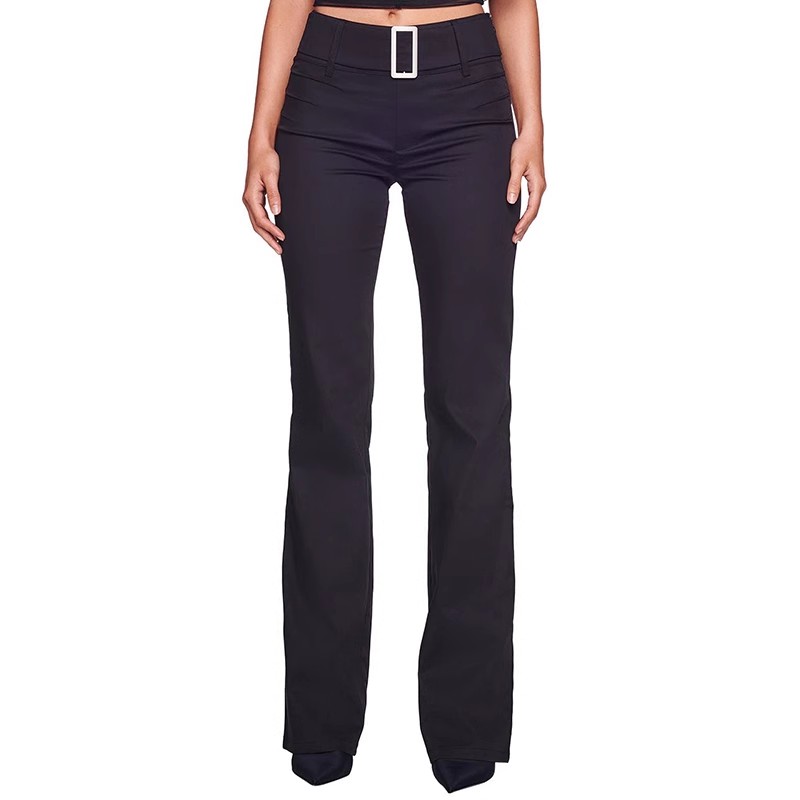 High Waist Button Belt Flared Trousers Manufacture (3)