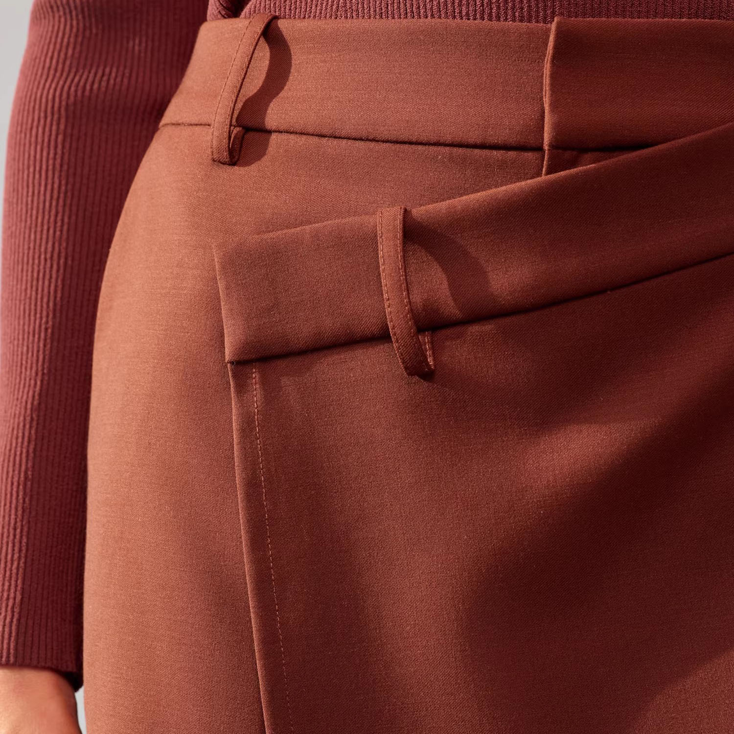 High Waist Spliced Wool Wide Leg Pants (4)