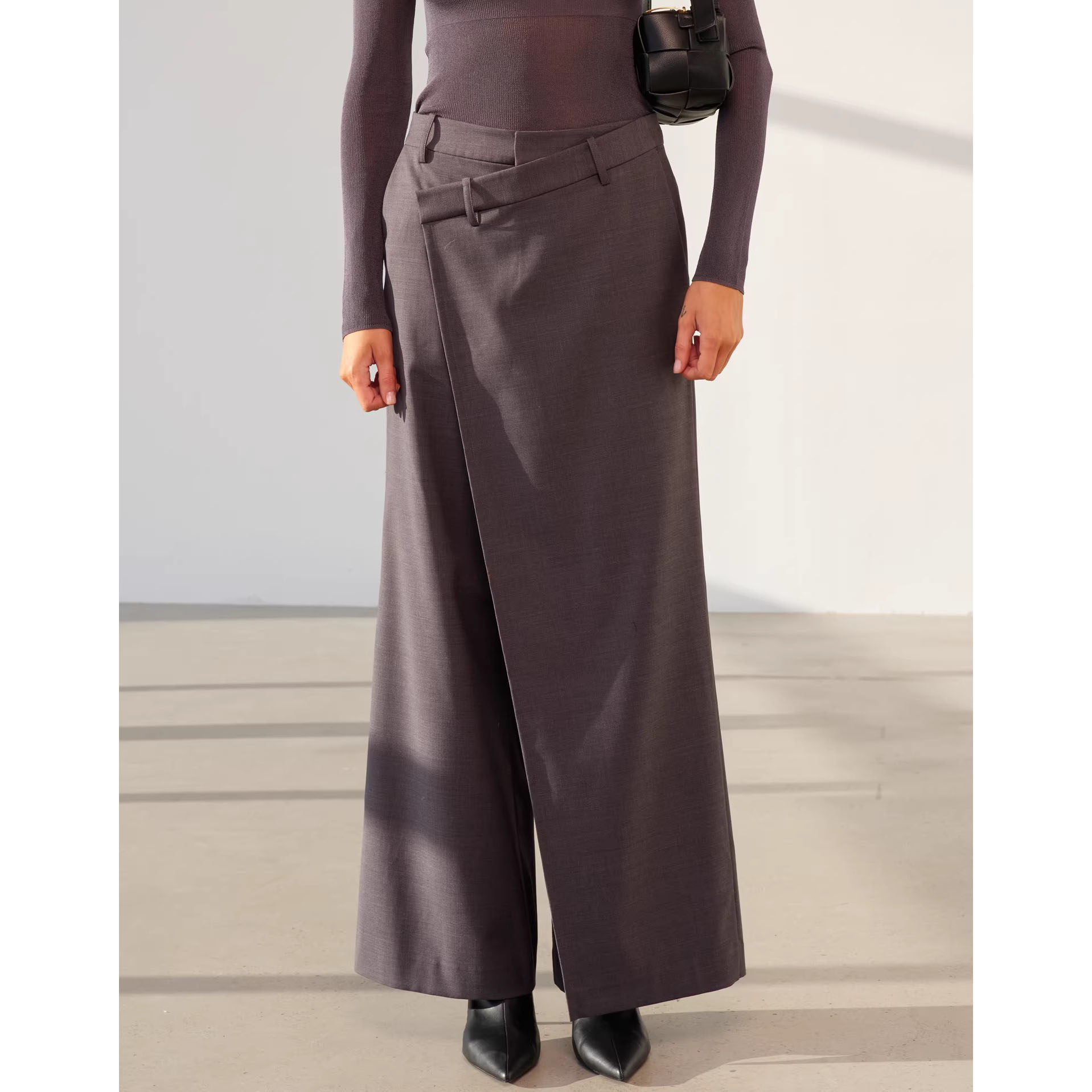 High Waist Spliced Wool Wide Leg Pants (5)