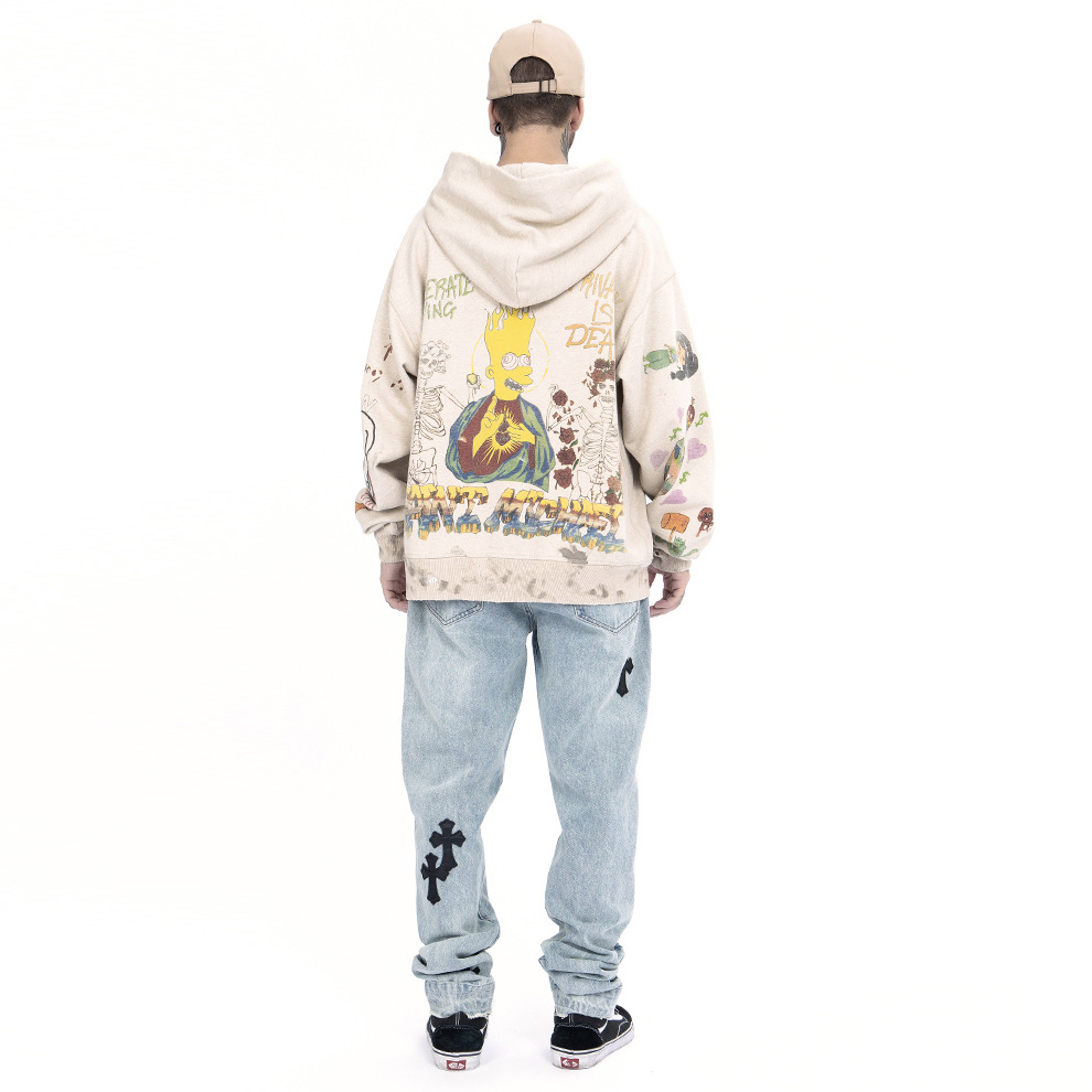 Hip Hop Graffiti Street Hooded Vintage Sweatshirt for Men (1)