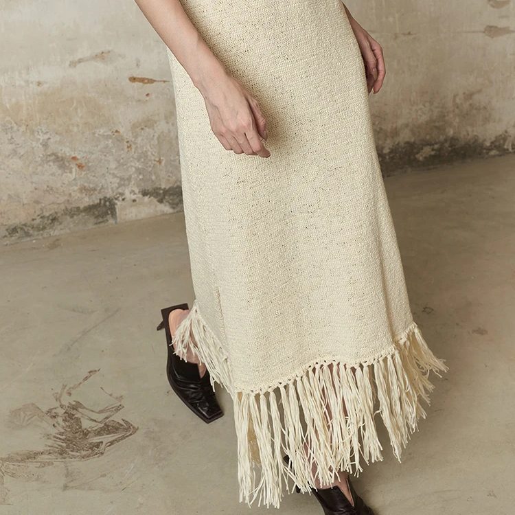 Knitting Camisole Spliced Tassel Dresses Manufacturer (4)