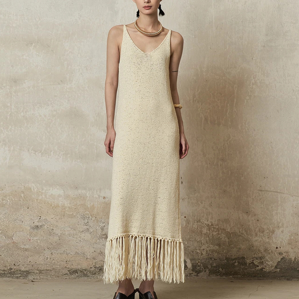 Knitting Camisole Spliced Tassel Dresses Manufacturer (6)