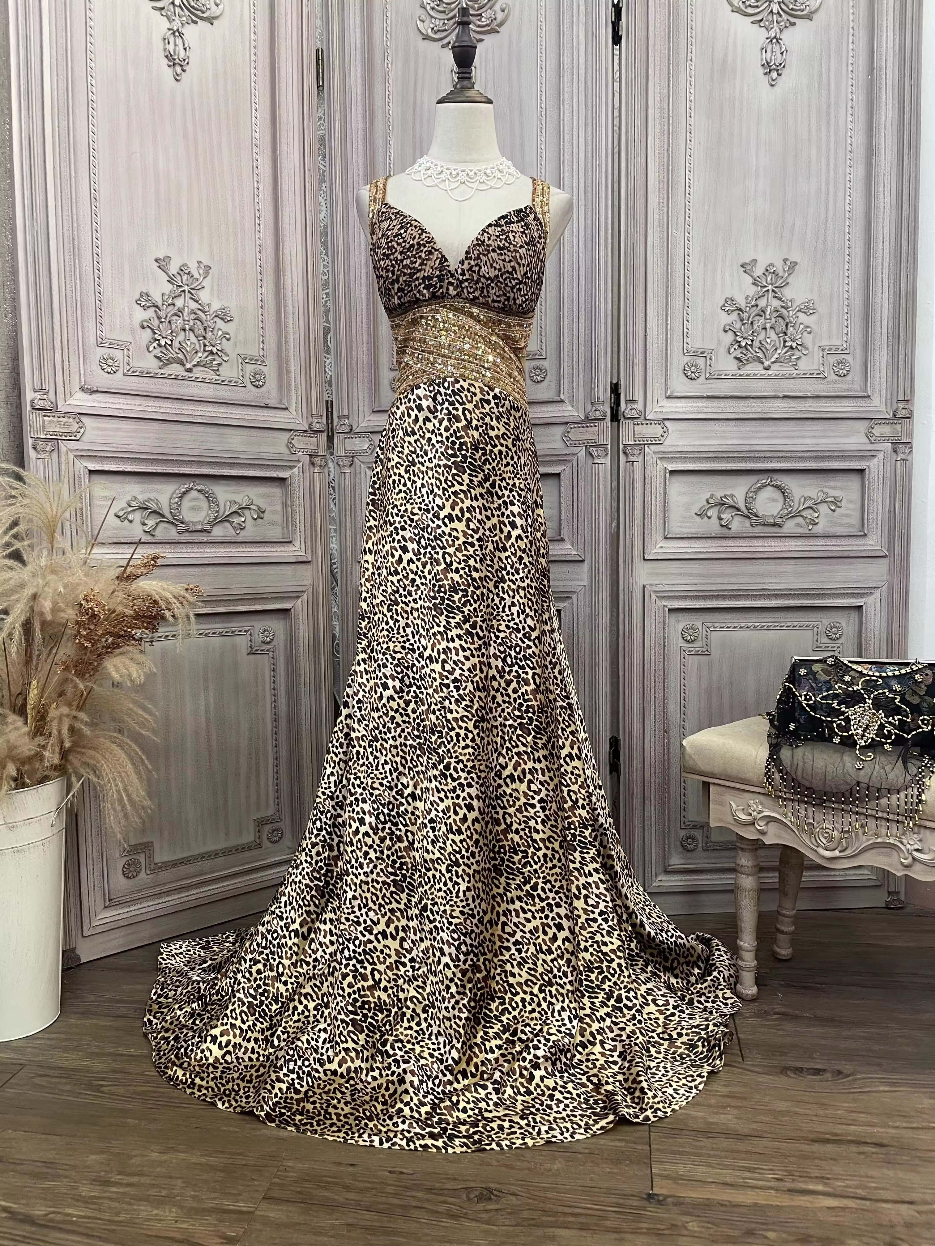 Leopard Print Sexy Gown Dress Elegant Suppliers (3)