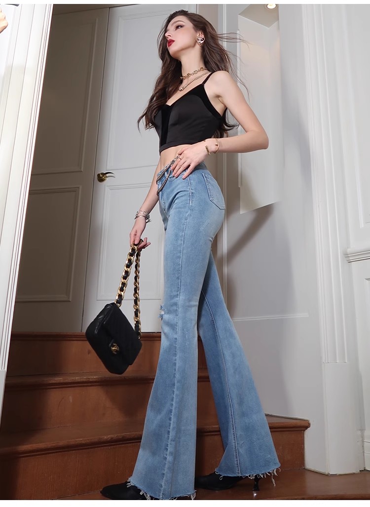 Lub teeb xiav lub duav siab Flared Jeans (7)