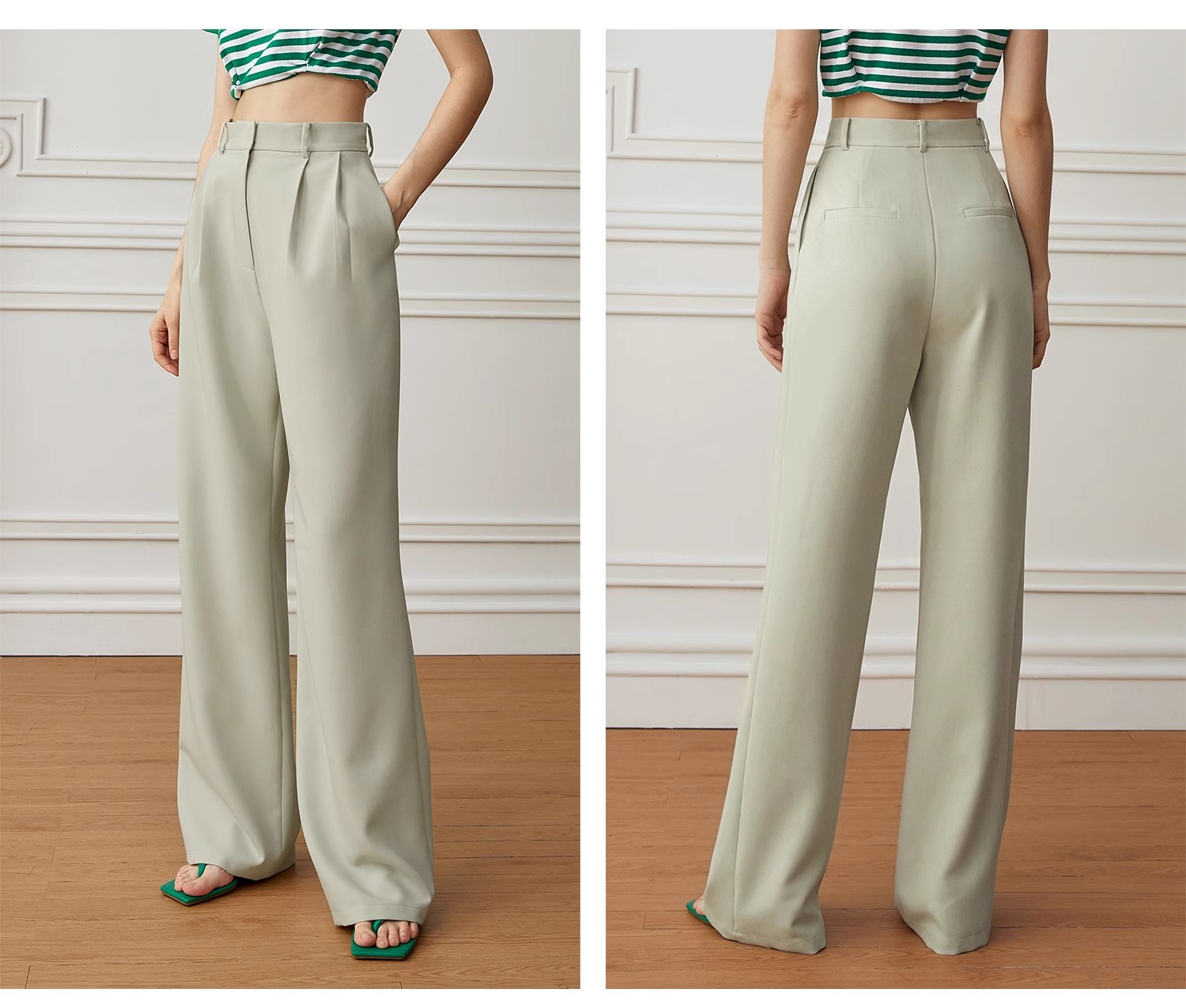 Light Green High Waist Wide Leg Pants Distributors (1)