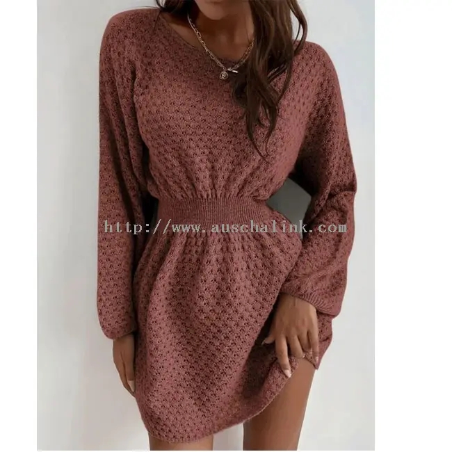 Long Sleeve Knitted Sweater Casual Dress Gre (3)