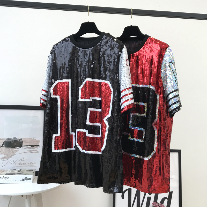 Sako da Digital Tee Sequin Pullover Top Baseball Jersey (1)