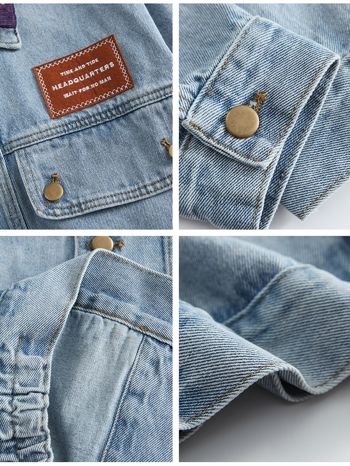 Veste en jean ample vintage à blocs de couleurs (11)