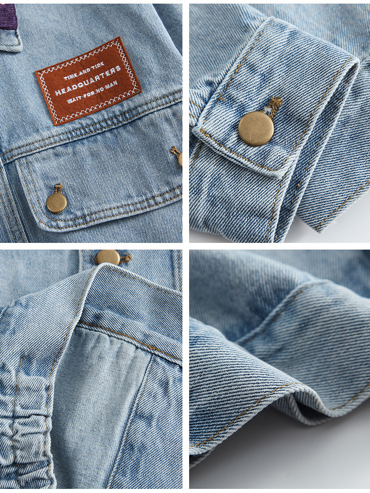 Lockere Vintage-Jeansjacke mit Farbblockierung (11)