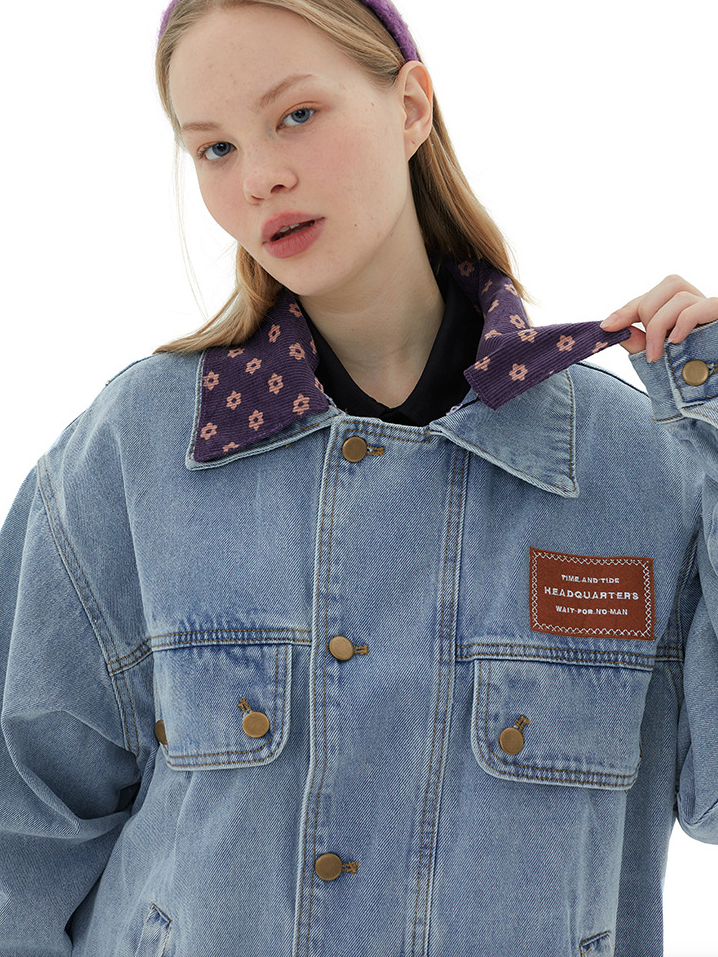 Ohlapna vintage denim jakna, ki blokira barve (9)