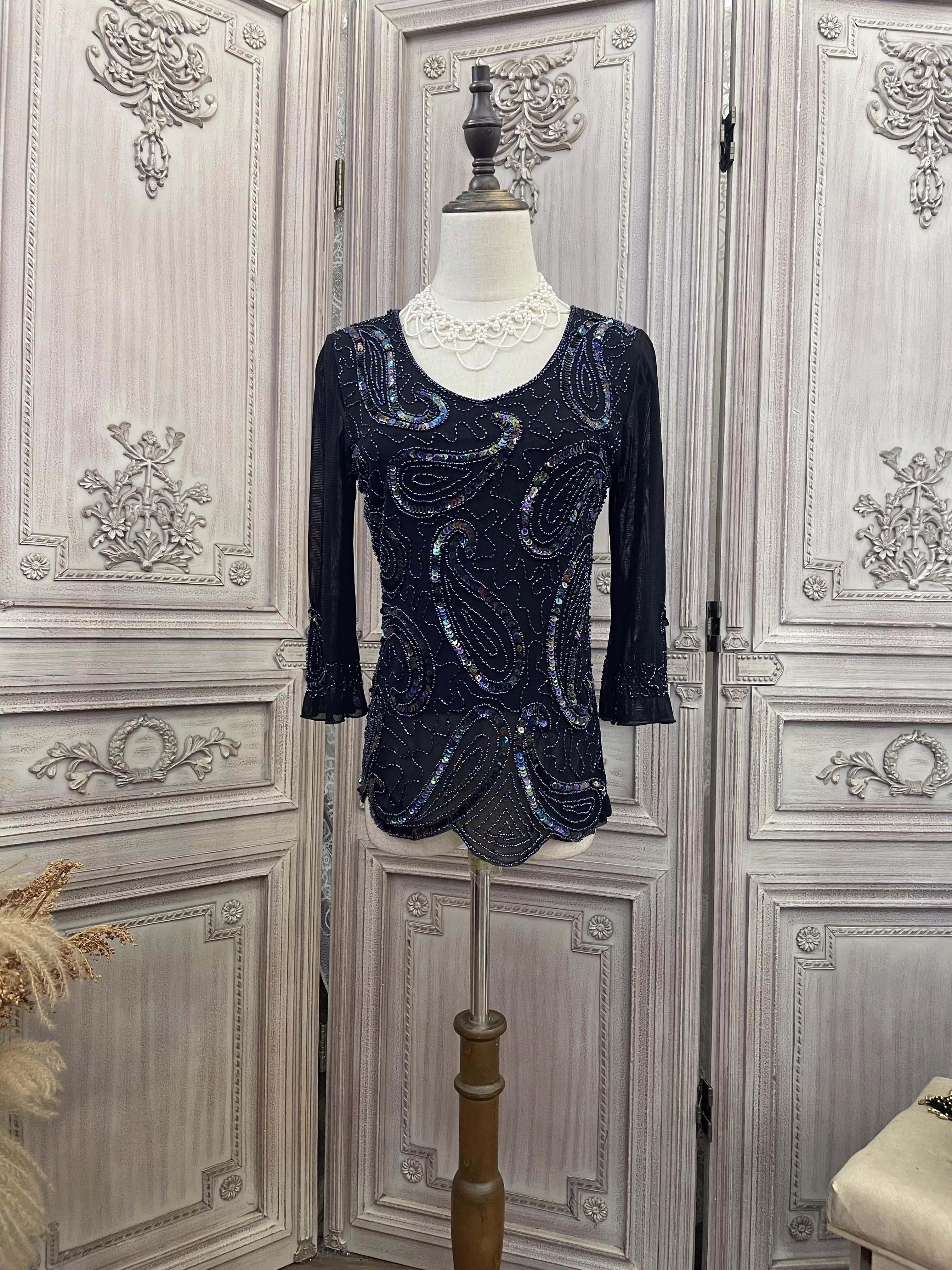 Blouse faite sur commande de dames de perles de broderie de maille (3)