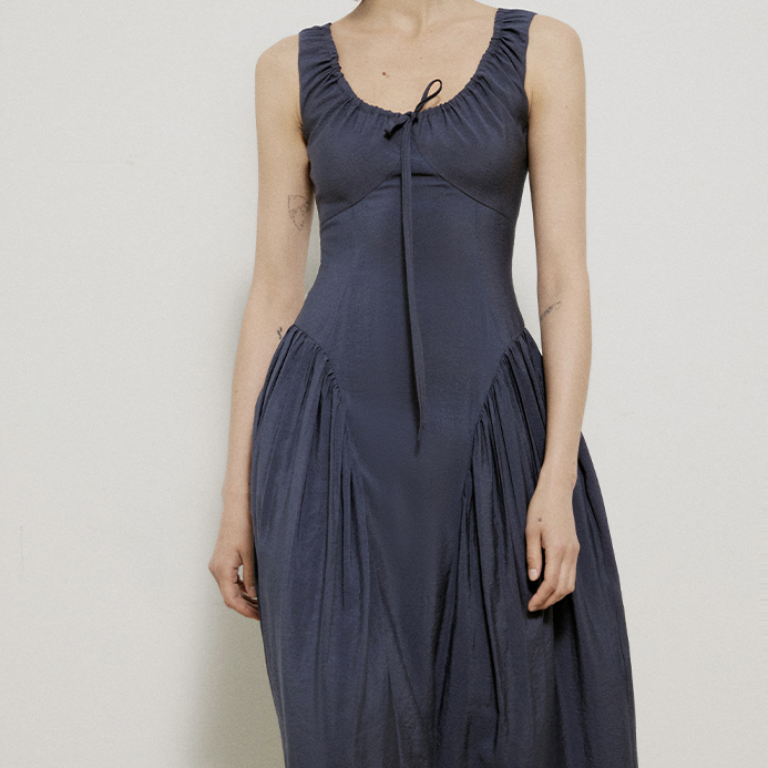 Misty Blue Vintage Lace-Up Elegant Design Long Dress (7)