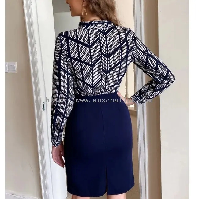 Navy Blue Slit Tight Fitting Office Elegant Career Skirt (1)