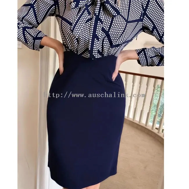 Navy Blue Slit Tight Fitting Office Elegant Career Skirt (2)