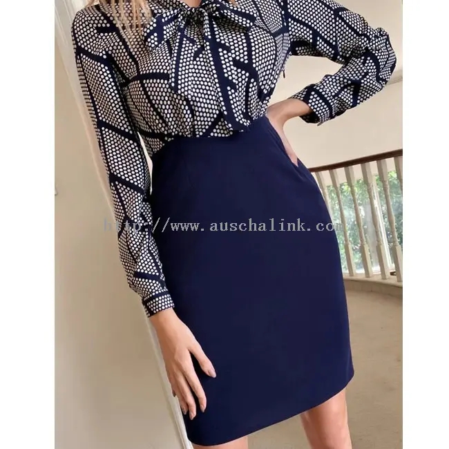 Navy Blue Slit Tight Fitting Office Elegant Career Skirt (3)