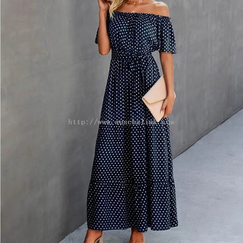 Akanjo Maxi Chiffon Polka Dot tsy misy pentina Navy (3)