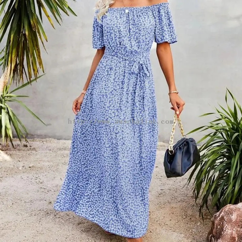 Navy Blue Strapless Chiffon Polka Dot Maxi Dress (4)