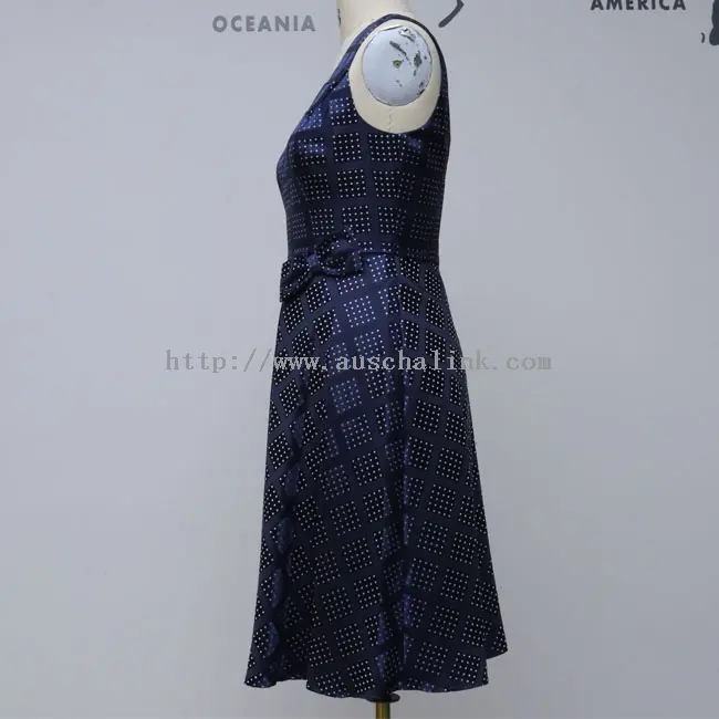 Gaun Busur Elegan Polka Dot Check Print (2)