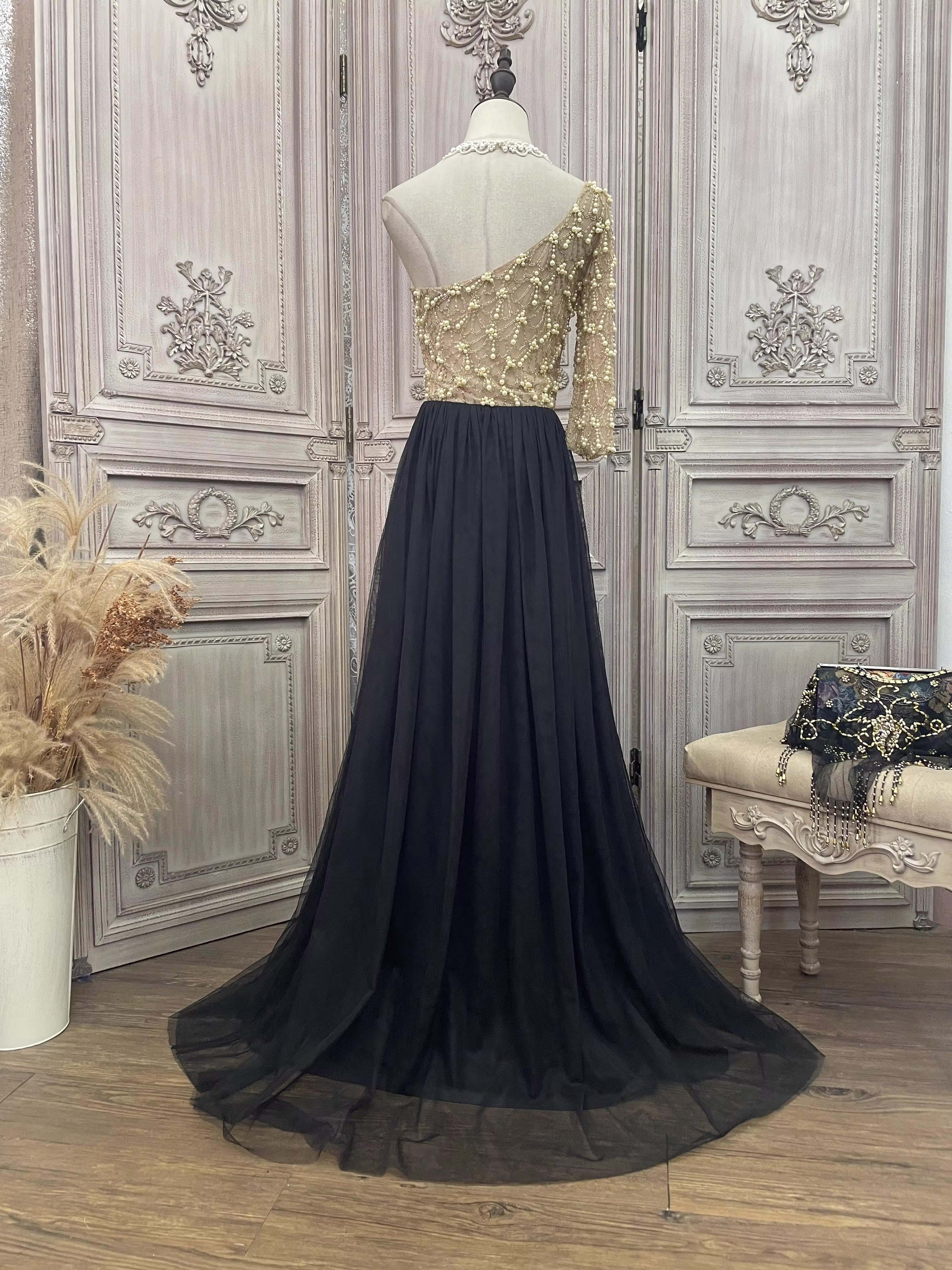 Netting Beading One Shoulder Formal Dress ບໍລິສັດ (2)