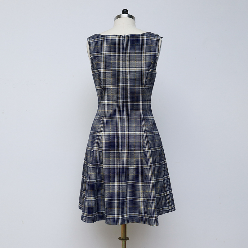Nové tenké, středně dlouhé kostkované vintage letní šaty ve stylu podzim a zima (4)