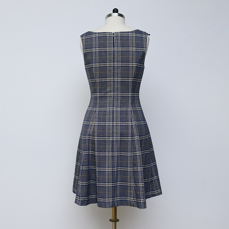 නව AutumnWinter Style Slim Mid-Length Plaid Vintage Sundress (4)