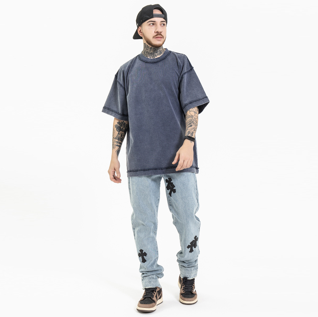 Vasket 270g oversize solid kortærmet t-shirt