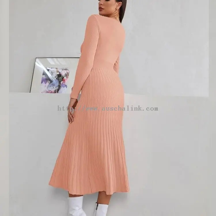 Orange Knitted Sweater Long Sleeve Winter Maxi Dress (1)