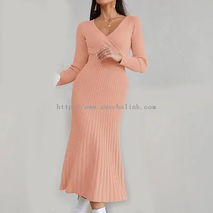 Orange Knitted Sweater Long Sleeve Winter Maxi Dress (2)