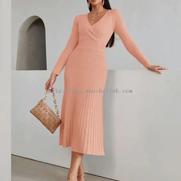 Orange Knitted Sweater Long Sleeve Winter Maxi Dress (4)