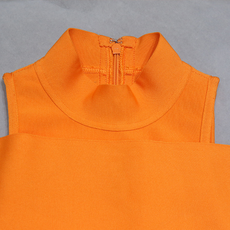 Orange One Shoulder Strapless Split Long Evening Dress (7)