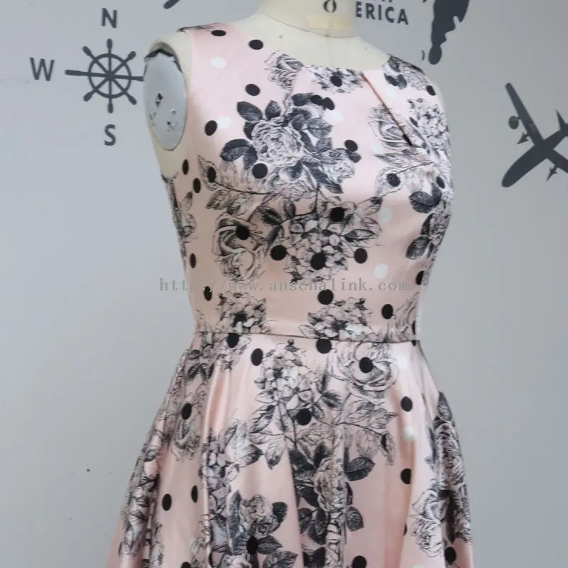 Vestido midi elegante plisado estampado rosa pálido (1)